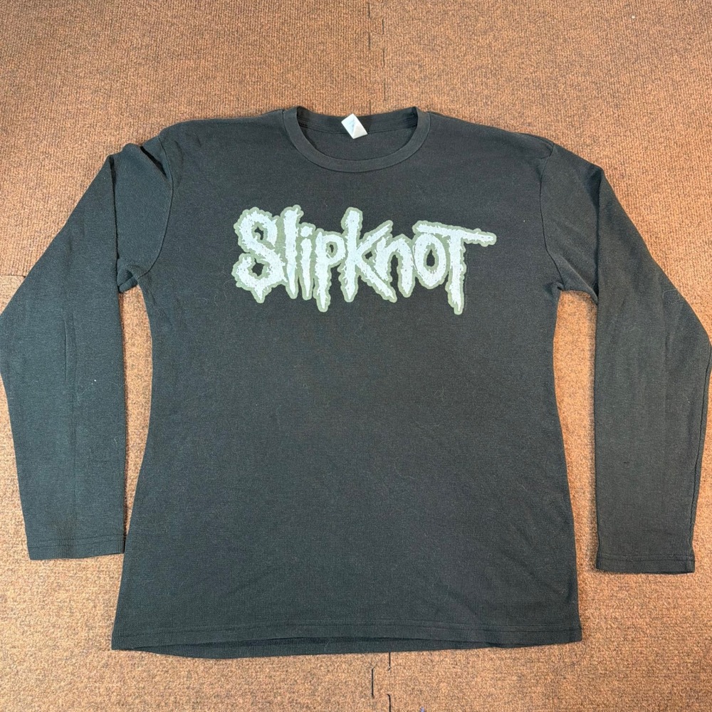 Slipknot Band Long Sleeve Thermal Shirt Mens XL Black Waffle Knit Logo Graphic
